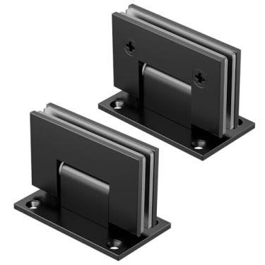 Imagem de Ranbo Dobradiças de porta de chuveiro de 90°, parede a vidro, latão sólido resistente, preto fosco, serve em vidro temperado de 8 a 12 mm, para chuveiros sem moldura (pacote com 2)