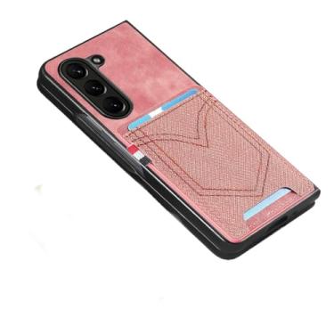 Imagem de para Samsung Z Fold 5 Card Pocket Capa de couro vintage para Samsung Galaxy Z Fold 5 5G Fold5 Zfold5 Capa protetora para celular, rosa, para Samsung Z Fold 5