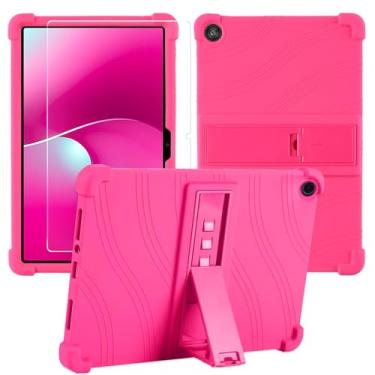 Imagem de Caweet Capa para tablet T-Mobile Revvl Tab 2 de 10,1 polegadas (2025) com protetor de tela de vidro temperado, resistente à prova de choque, proteção total, suporte ajustável, capa de silicone, rosa