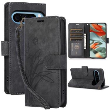 Imagem de Capa carteira para Google Pixel 10/10 Pro, capa de telefone de couro com padrão de borboleta orquídea com 3 compartimentos para cartão e 1 compartimento para dinheiro, fivela magnética à prova de