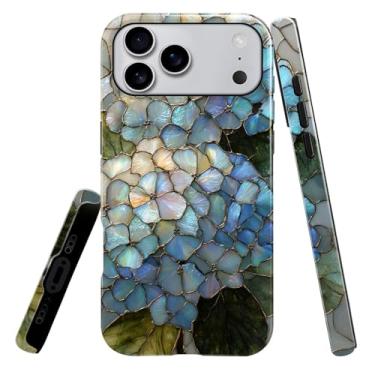 Imagem de heindiy Compatível com iPhone 17 Pro Max, capa brilhante, proteção total, à prova de choque, anti-arranhões, capa de TPU, capas para homem mulher - vitral de arbusto de hortênsias