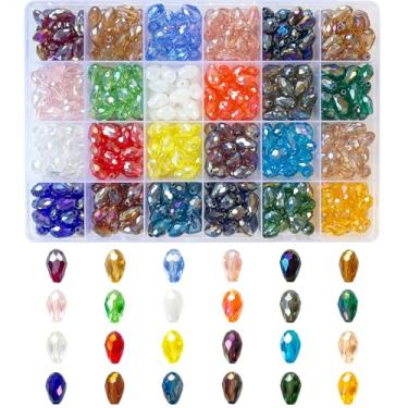 Imagem de 480 peças de contas de vidro em forma de gota para apanhador solar 8 x 11 mm facetado reto furo vertical AB arco-íris colorido cristal espaçador de contas sortidas, atacado para colar de pulseira