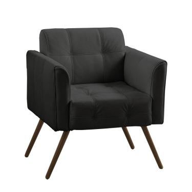 Imagem de Poltrona Bia Couro Preto A101 Pés de Madeira