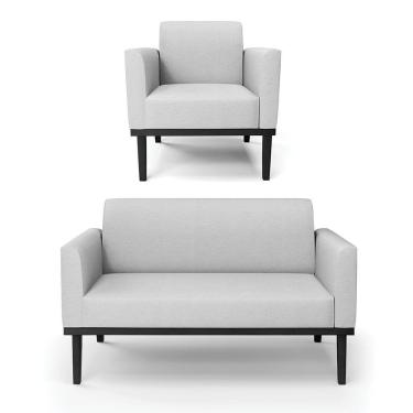 Imagem de Sofá Namoradeira Com Poltrona Base De Madeira Fixa Preto Marisa Linho D03 - D'Rossi A05 Cinza