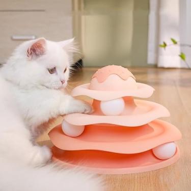Imagem de Torre de Bolinhas Interativa para Gatos - Brinquedo Interativo 4 Andares com 3 Bolinhas(Rosa,1un)