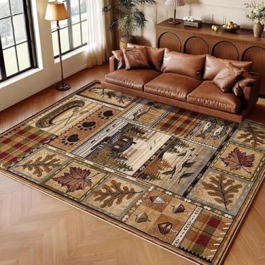 Imagem de Qmkmyy Tapetes rústicos para área de casa de fazenda, 1,5 x 2,4 m, para sala de estar, sala de jantar, peixe, barco, folha de patchwork, tapete sudoeste, tapetes baixos