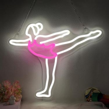 Imagem de OkiyiD Placa de néon de ginástica para meninas, arte de parede esportiva regulável, decoração rosa, presentes de ginástica para ginastas, crianças, meninas, mulheres, ideal para quarto, estúdio de