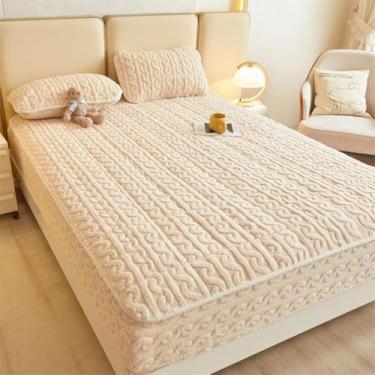 Imagem de Jogo de lençol com elástico alto, extramacio, respirável, colcha, de veludo, quente, de flanela felpuda, bege, 180 x 200 cm