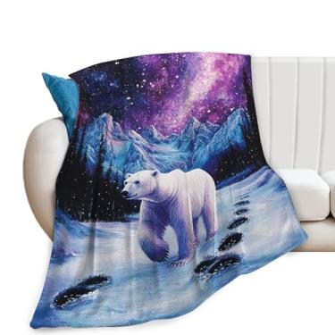 Imagem de Cobertor de urso polar, cobertor de urso polar ártico, estampa de galáxia, inverno, aconchegante, flanela, pelúcia, leve, roupa de cama, presentes para homens, mulheres, adultos, para sofá, cama