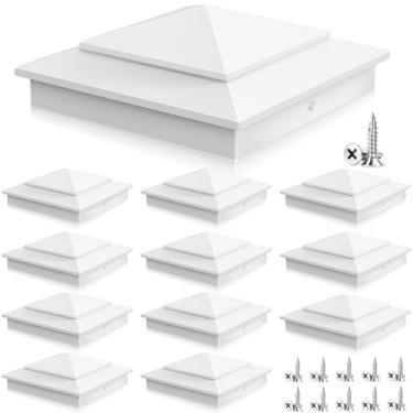 Imagem de Toscoco Tampas de poste de pirâmide de alumínio 6X6 para postes de madeira reais de 14 cm x 14 cm, tampas de postes de cerca resistentes para caixa de correio de deck de cerca de cedro - à prova de