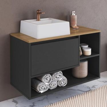 Imagem de Balcão Gabinete de Banheiro Suspenso 80cm 1 Porta e Nichos com Cuba Ba