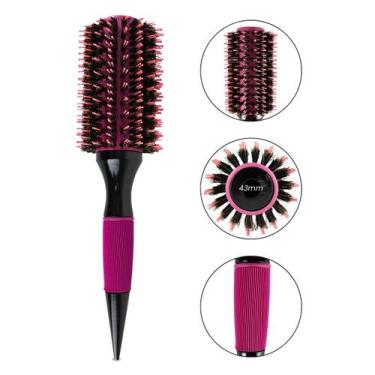 Imagem de Escova de Cabelo Térmica Redonda Cerdas Duplas 43mm Rosa Cabeleireiro 
