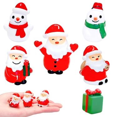 Imagem de 6 peças de estatuetas em miniatura de Natal, mini estatuetas de Natal, pequenas de resina, Papai Noel, boneco de neve, caixa de presente de Natal para enchimentos de sacolas de presente de Natal
