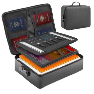 Imagem de Organizador de documentos à prova de fogo à prova d'água com trava – Bolsa de documentos Mondoshop portátil à prova d'água para arquivos importantes – Estojo de armazenamento de viagem à prova de fogo