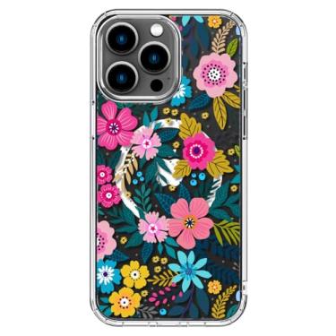 Imagem de ICEDIO Capa para iPhone 16 Pro Max com protetor de tela - compatível com carregamento sem fio, proteção aprimorada da câmera, capa transparente com design floral moderno para mulheres - Floração