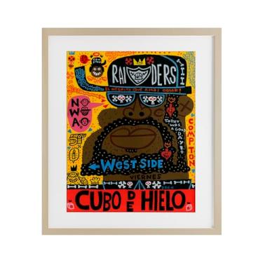 Imagem de Stupell Industries Retrato icônico de colagem hip hop impressão emoldurada cinza sob vidro, design por Jorge R. Gutierrez, 21 x 17