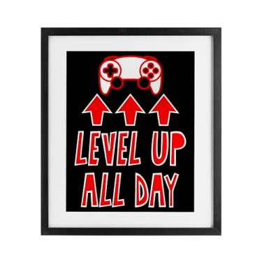 Imagem de Stupell Industries Level Up All Day Gamer Impressão emoldurada cinza sob vidro, design por Marcus Prime, 40 x 33