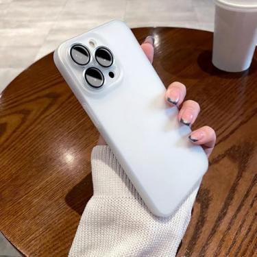 Imagem de Capa translúcida ultrafina fosca para iPhone 15, 14, 13, 12, 11 Pro Max, proteção de câmera com anel de vidro metálico, capa rígida, branca, para iPhone 13 Pro Max