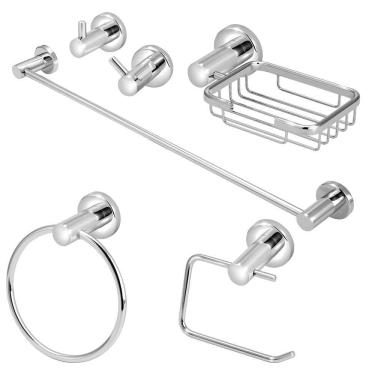 Imagem de Kit Acessórios Banheiro Metal Cromado 6 Peças Completo