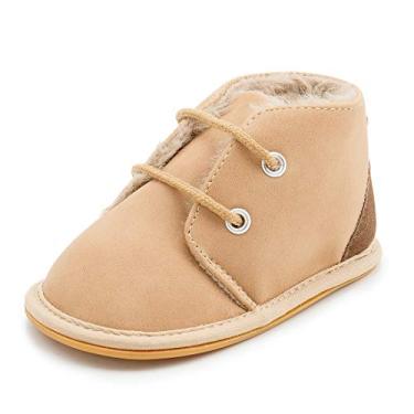 Imagem de Sapatos pré-andarilhos de camurça forrados com lã para bebês com cadarço e sola de borracha, A01/Apricot, 12-18 Months Toddler
