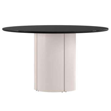 Imagem de Mesa De Jantar Redonda Para 6 Lugares 135cm Tampo Mdf Com Vidro Serena Off White/preto - New Ceval