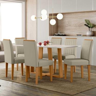 Imagem de Conjunto Sala De Jantar Mesa Rubi 1,60m Com 6 Cadeiras Ana Ypê/off White/ja01 - New Ceval 