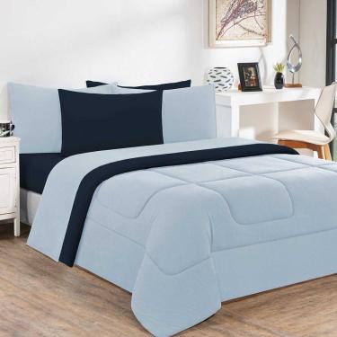 Imagem de Edredom Malha 100% Algodão Gran Moratta 1 Peça King - Azul Bebê-azul Marinho.