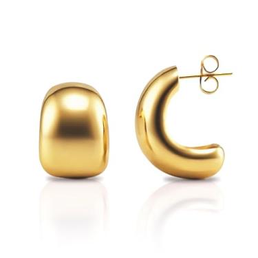 Imagem de Geedow Brincos de argola grossa para mulheres - Conjunto de brincos grandes e grossos banhados a ouro 18 quilates na moda, presentes modernos, decoração formal de festa de casamento e aniversário