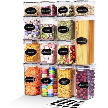 Imagem de Kit 15 Potes Herméticos Empilháveis para Cozinha – Plástico BPA Free, Trava 4 Lados, 4 Tamanhos – Organizadores para Mantimentos