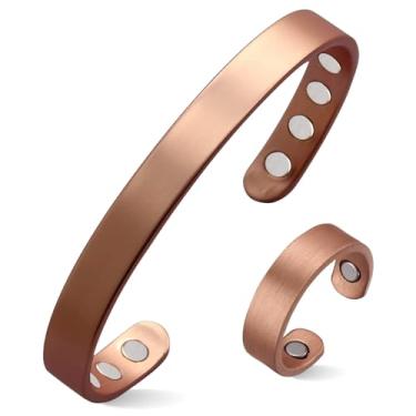 Imagem de MagEnergy Pulseira de cobre para homens e mulheres, pulseira magnética de cobre 99,9% puro com 8 peças de ímãs de 3500 gauss, joia ajustável para presente, 6.8 Inches, Cobre, Sem Pedra Preciosa