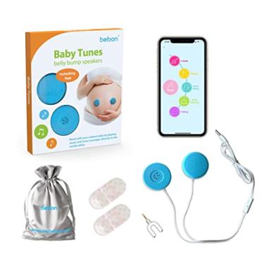 Imagem de Fones de ouvido Baby-Bump – reproduz e compartilha música, som e vozes até o útero – Sistema de alto-falantes premium Baby Bump – incluindo o aplicativo bebon Tunes (iOS e Android) (azul)