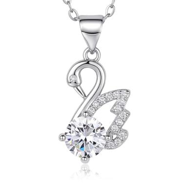 Imagem de cygnustar Colar com pingente de cristal de cisne para mulheres, corrente estendida banhada a ouro branco 18 k, joias delicadas, conjunto de presentes de rosa, presente de aniversário, aniversário de