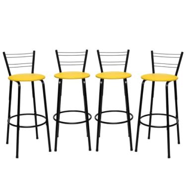Imagem de Banqueta Altas Flórida Estrutura Preta 70cm Para Balcão Cozinha, Bar, Bistrô, Americano Kit 04 Unidades - Itagold (Amarelo)