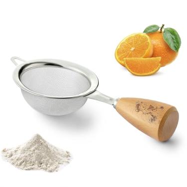 Imagem de Coador de malha fina, peneira pequena de malha fina de aço inoxidável DQELFA com cabo de madeira ergonômico para cozinha, matcha, coquetel, suco de chá e café (21,7 cm)