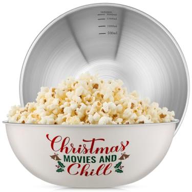 Imagem de Skybooly Conjunto de 2 tigelas de pipoca de Natal para noite de cinema de 3 litros de aço inoxidável baldes de metal tigela grande reutilizável para servir lanches para cozinha de filmes domésticos