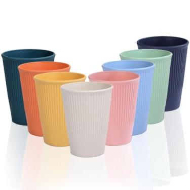 Imagem de ZJMONE Copos de plástico, 8 peças, copos coloridos de 355 ml, para suco de água, coquetel, portátil, acampamento, banheiro, enxaguante bucal, lavável na lava-louças