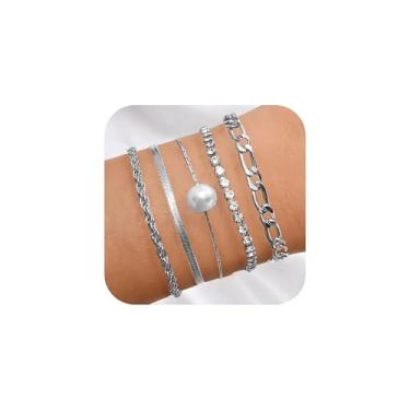 Imagem de Nojess Pulseiras de pérolas barrocas para mulheres conjuntos de pulseiras de ouro com elos de corrente cubana com contas pulseiras ajustáveis strass CZ pulseiras de tênis impermeáveis para festas de