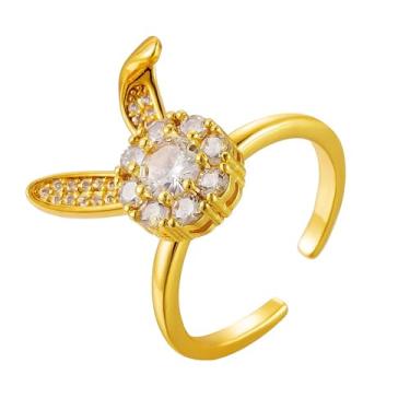 Imagem de Kokoma Anel giratório de coelho fofo para mulheres, zircônia cúbica, coelho, animal, ansiedade, ajustável, para alívio de estresse, joia de noivado