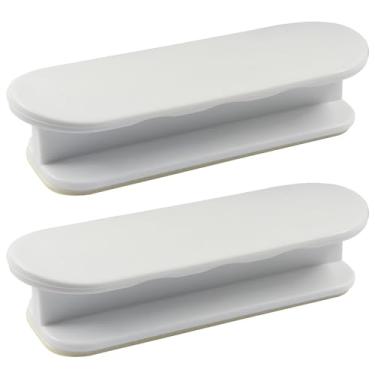 Imagem de Moicstiy Pacote com 2 maçanetas autoadesivas, alça de plástico, sem furadeira, multifuncional para armário, armário de arquivos, porta de chuveiro deslizante de vidro (branca)