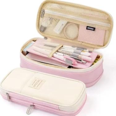 Imagem de Estojo de lápis retrátil multifuncional grande capacidade com compartimentos caneta lona para escolar viagens maquiagem suprimentos escolares e escritório alunos profissionais