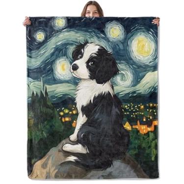 Imagem de Lugiu Cobertor de cachorro de noite estrelada, leve, confortável, fofo, preto e branco, cobertores para cachorrinhos para sofá, quarto, cobertor macio de flanela para viagem, presentes para adultos