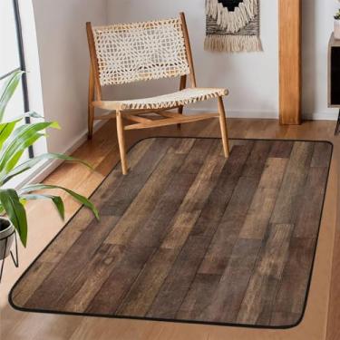 Imagem de Tapete de área para sala de estar, lavável à máquina, tábuas de madeira, listras, retrô, antiderrapante, tapete macio, para sala de estar, quarto, sala de jantar, berçário, cozinha, decoração de casa