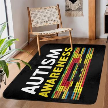 Imagem de Tapete de área de 1,2 m x 1,8 m para sala de estar, lavável à máquina, arte autismo, tapete antiderrapante, tapete macio para sala de estar, quarto, sala de jantar, berçário, cozinha, decoração de