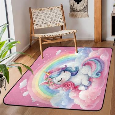Imagem de Tapete antiderrapante para sala de estar, sala de estar, lavável à máquina, arco-íris, rosa, unicórnio, tapete antiderrapante, tapete macio para sala de estar, quarto, sala de jantar, berçário