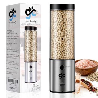 Imagem de Conjunto elétrico de moedor de sal e pimenta – Moedor de especiarias recarregável de 240 ml com saleiro e pimenteiro de aço inoxidável de espessura ajustável, operado por bateria para itens essenciais