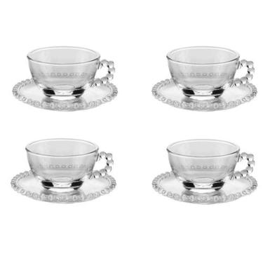 Imagem de Conjunto De 4 Xícaras De Chá Com Pires 200 Ml Cristal Wolff, Transpare