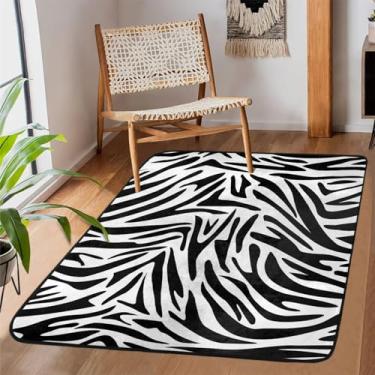 Imagem de Tapete para sala de estar, lavável à máquina, estampa de zebra, listras, antiderrapante, tapete macio, para sala de estar, quarto, sala de jantar, berçário, cozinha, decoração de casa