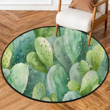 Imagem de Tapete redondo de 1,5 m cacto verde fofo macio tapete circular antiderrapante lavável tapete de porta para interior quarto berçário sala de estar cozinha banheiro entrada decoração de casa