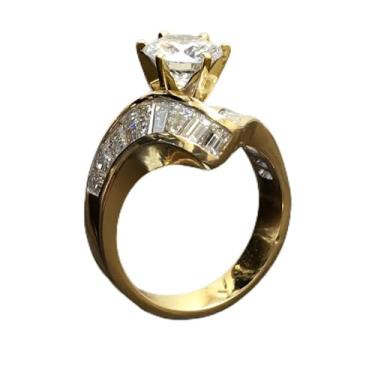 Imagem de Anéis de noivado de pedra brilhante de zircônia cúbica banhada a ouro, alianças de compromisso, festas noturnas, presentes de dia dos namorados, alianças de eternidade para mulheres, 7, Cobre, Sem