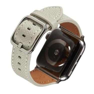 Imagem de SONAMU New York Pulseira de couro Epsom compatível com Apple Watch de 38 mm, 40 mm, 42 mm, 44 mm, fivela quadrada de couro premium compatível com iWatch Series 5/4/3/2/1 (óleo de amêndoa, 42 mm/44 mm)